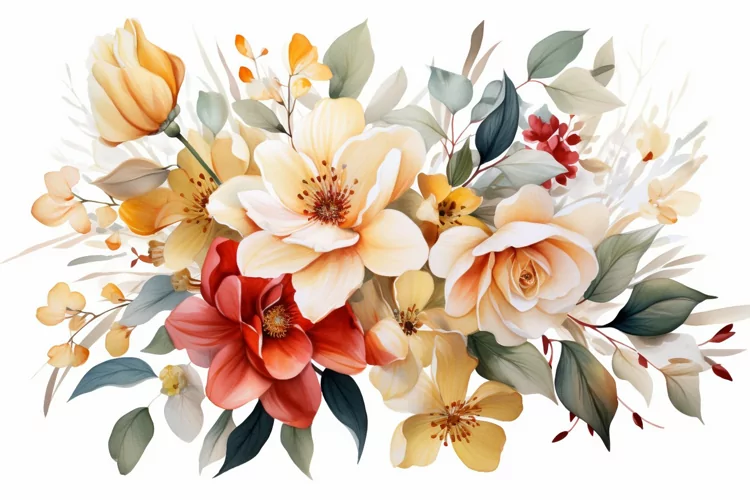 Watercolor Flowers Bouquets, illustration Background