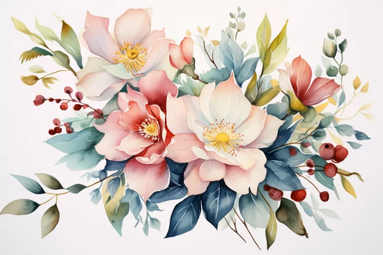 Watercolor Flowers Bouquets, illustration Background