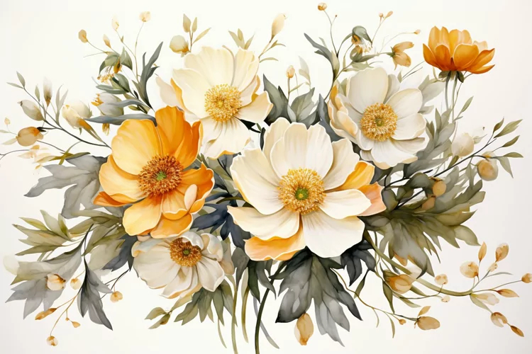 Watercolor Flowers Bouquets, illustration Background