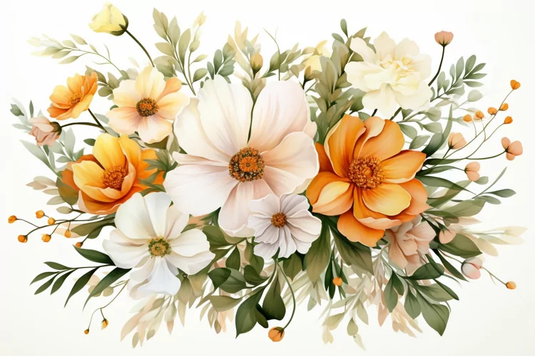 Watercolor Flowers Bouquets, illustration Background