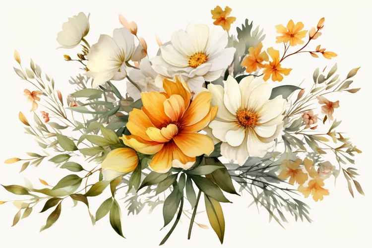 Watercolor Flowers Bouquets, illustration Background