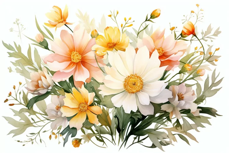 Watercolor Flowers Bouquets, illustration Background