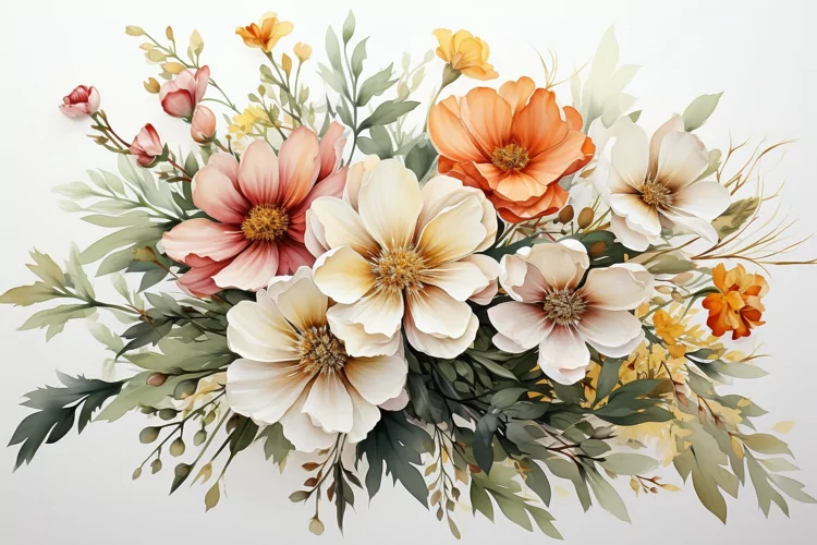 Watercolor Flowers Bouquets, illustration Background