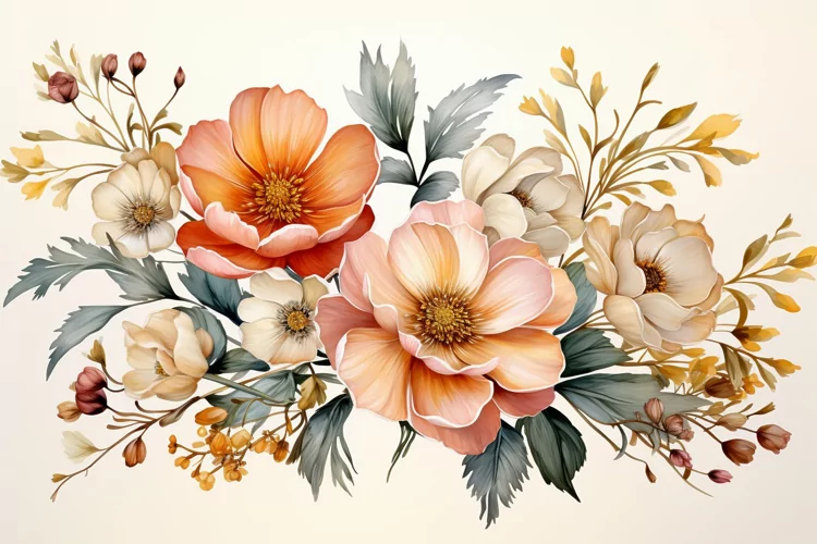 Watercolor Flowers Bouquets, illustration Background