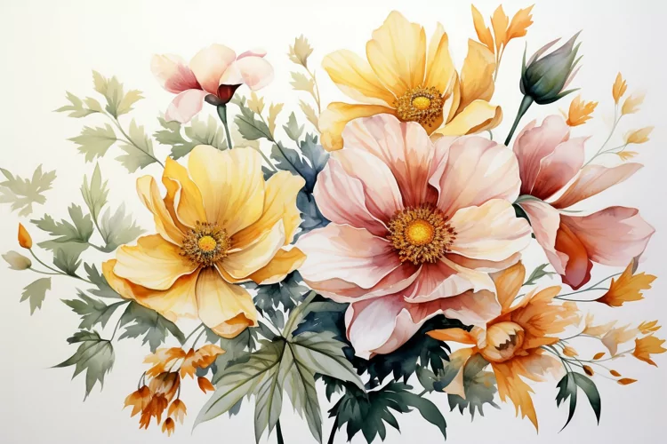 Watercolor Flowers Bouquets, illustration Background