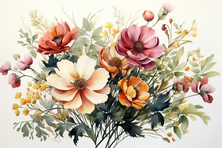 Watercolor Flowers Bouquets, illustration Background