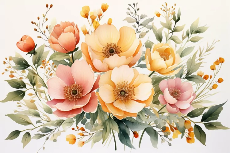 Watercolor Flowers Bouquets, illustration Background