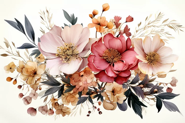 Watercolor Flowers Bouquets, illustration Background