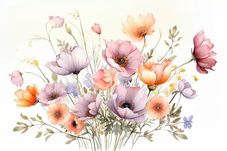 Watercolor Flowers Bouquets, illustration Background
