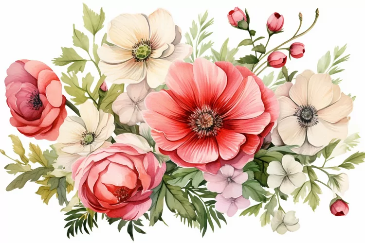 Watercolor Flowers Bouquets, illustration Background