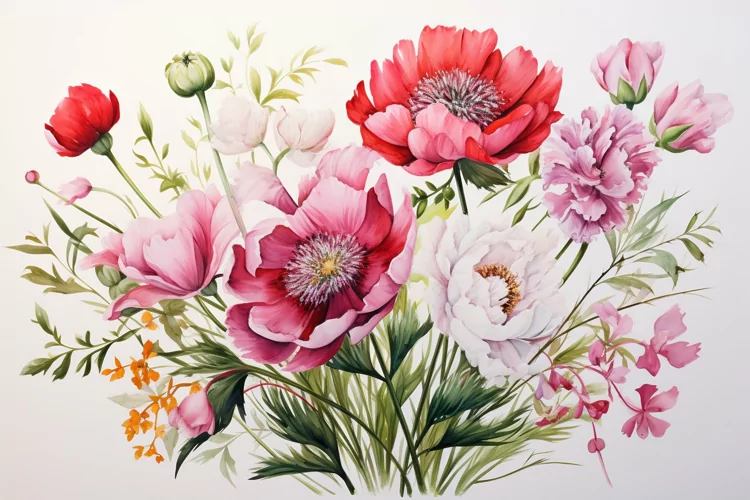 Watercolor Flowers Bouquets, illustration Background