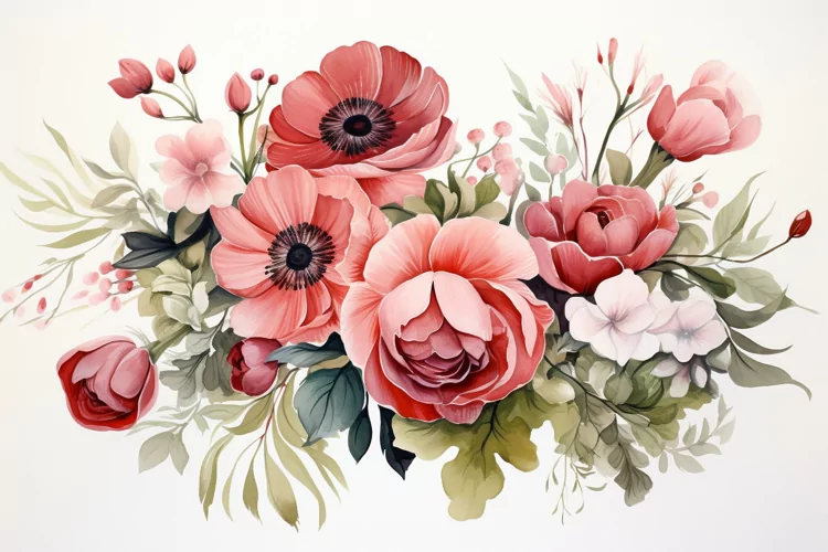 Watercolor Flowers Bouquets, illustration Background