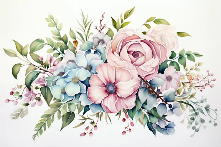 Watercolor Flowers Bouquets, illustration Background