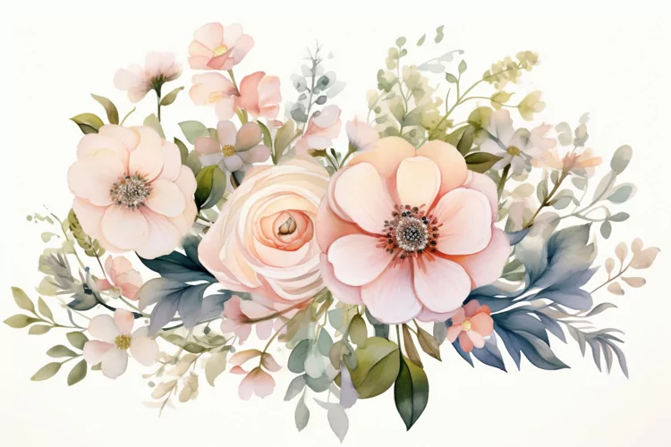 Watercolor Flowers Bouquets, illustration Background