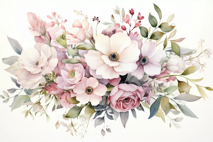Watercolor Flowers Bouquets, illustration Background
