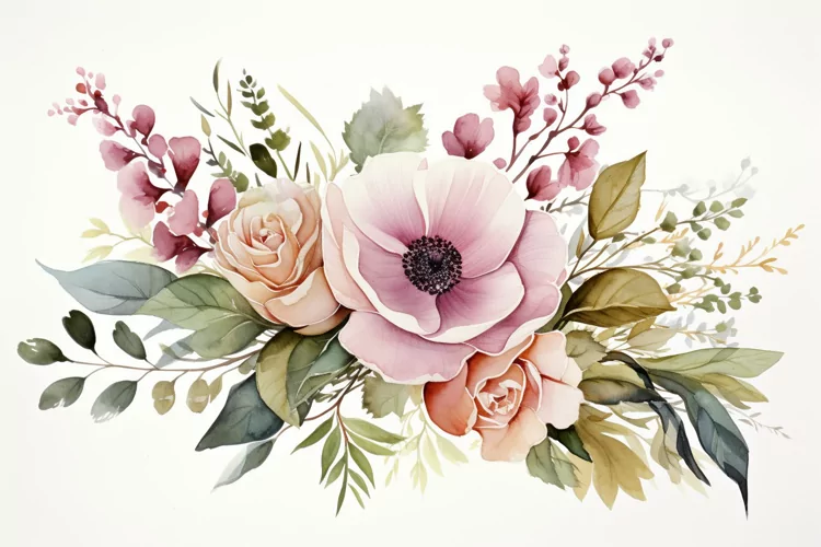 Watercolor Flowers Bouquets, illustration Background