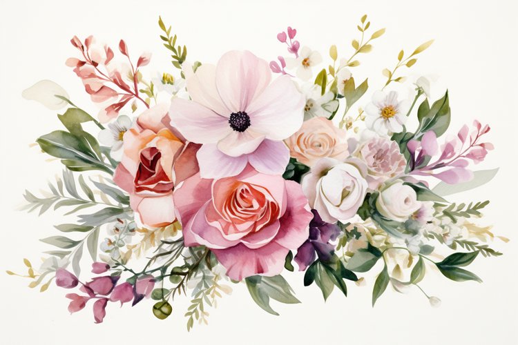 Watercolor Flowers Bouquets, illustration Background