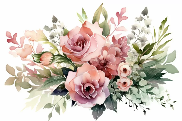 Watercolor Flowers Bouquets, illustration Background