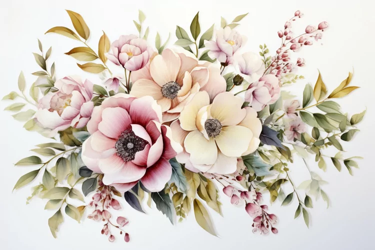 Watercolor Flowers Bouquets, illustration Background