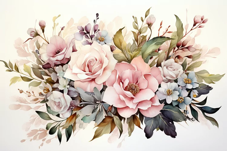 Watercolor Flowers Bouquets, illustration Background