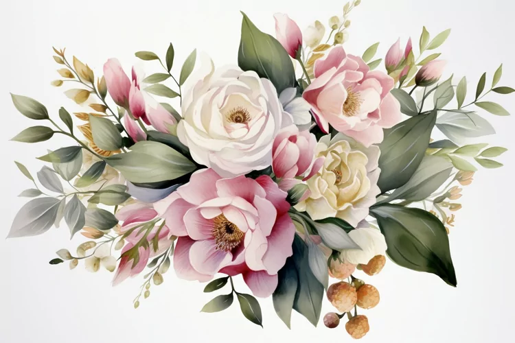 Watercolor Flowers Bouquets, illustration Background