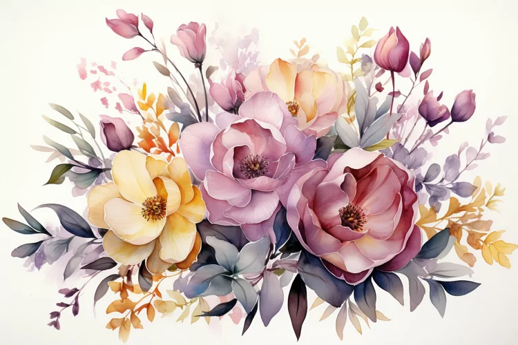 Watercolor Flowers Bouquets, illustration Background