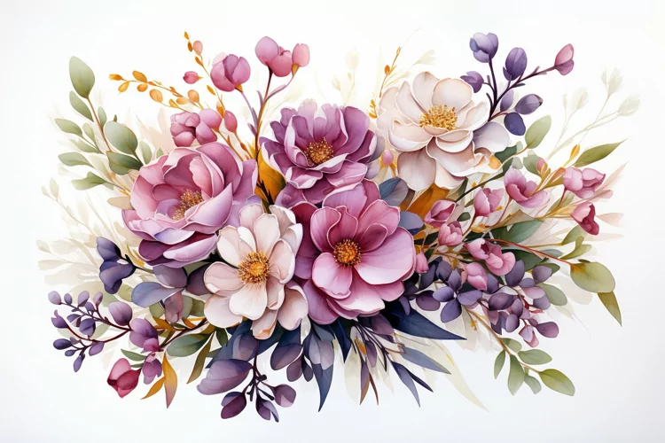 Watercolor Flowers Bouquets, illustration Background