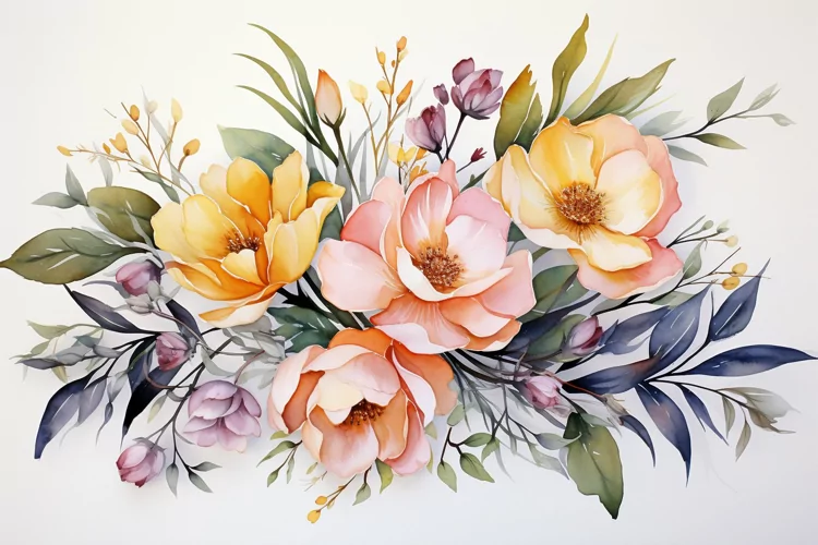 Watercolor Flowers Bouquets, illustration Background