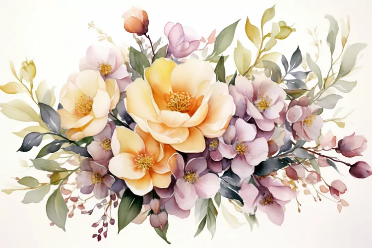 Watercolor Flowers Bouquets, illustration Background