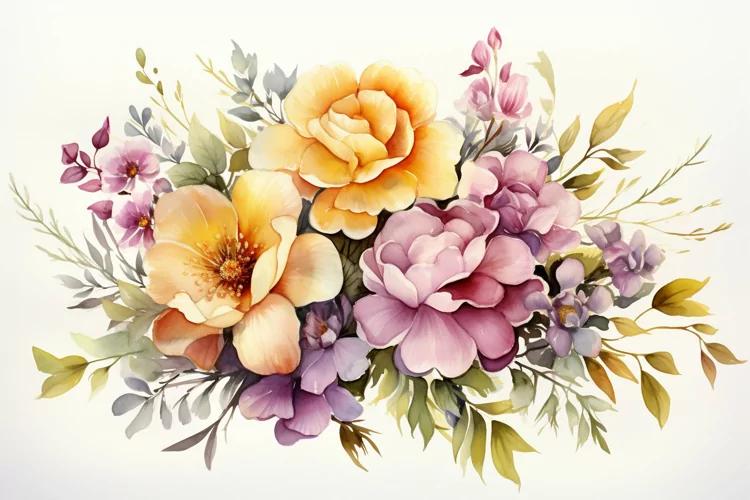 Watercolor Flowers Bouquets, illustration Background