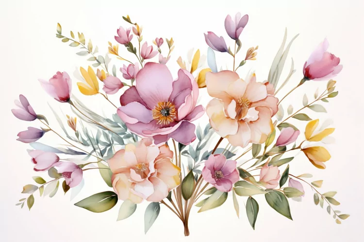 Watercolor Flowers Bouquets, illustration Background