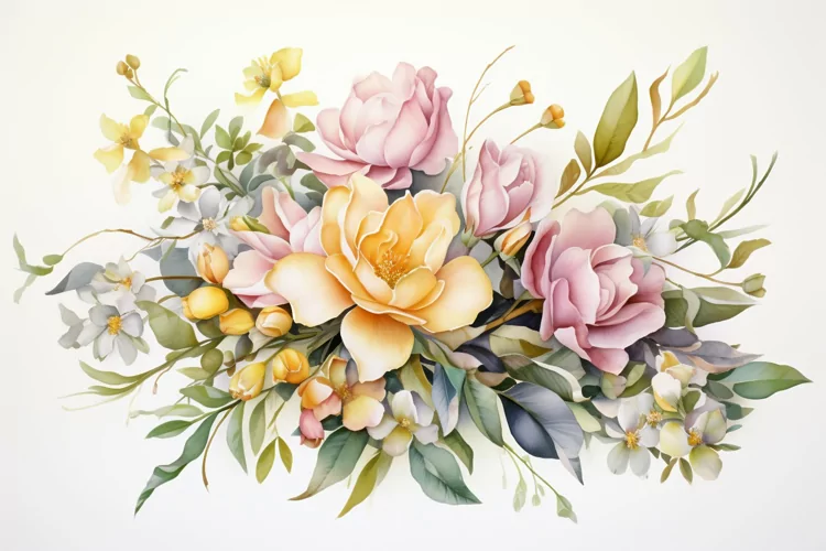 Watercolor Flowers Bouquets, illustration Background