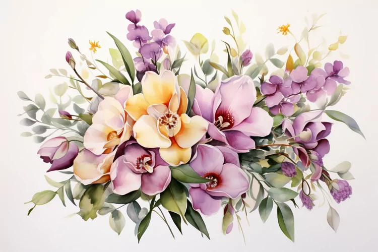 Watercolor Flowers Bouquets, illustration Background