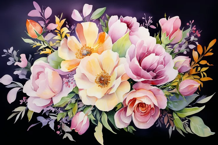 Watercolor Flowers Bouquets, illustration Background