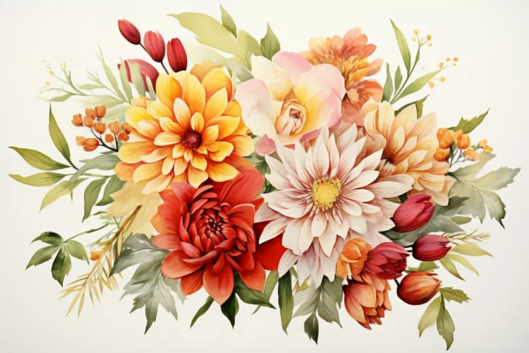 Watercolor Flowers Bouquets, illustration Background
