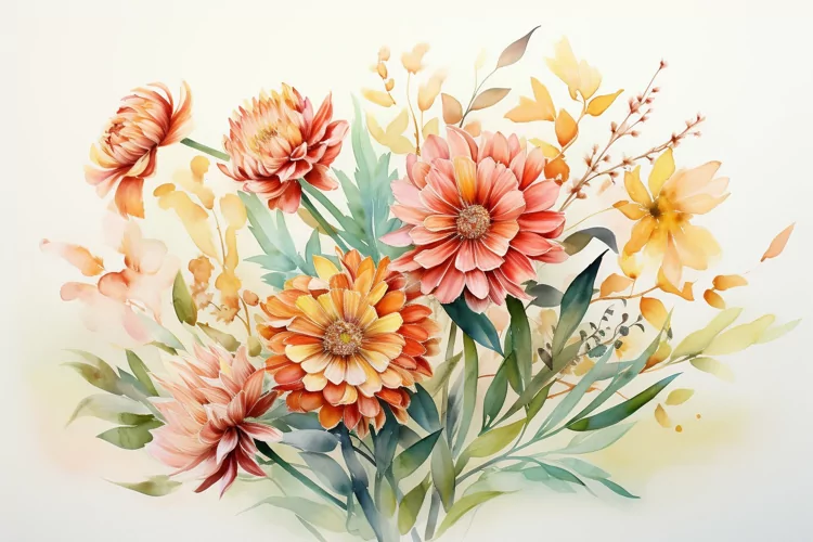 Watercolor Flowers Bouquets, illustration Background