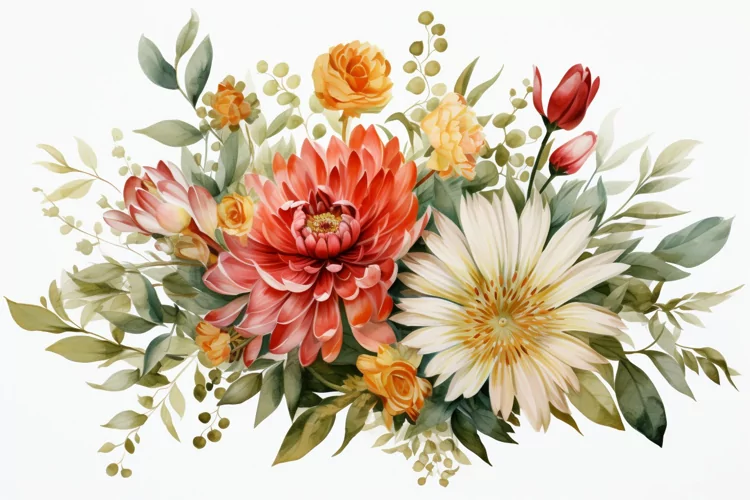 Watercolor Flowers Bouquets, illustration Background