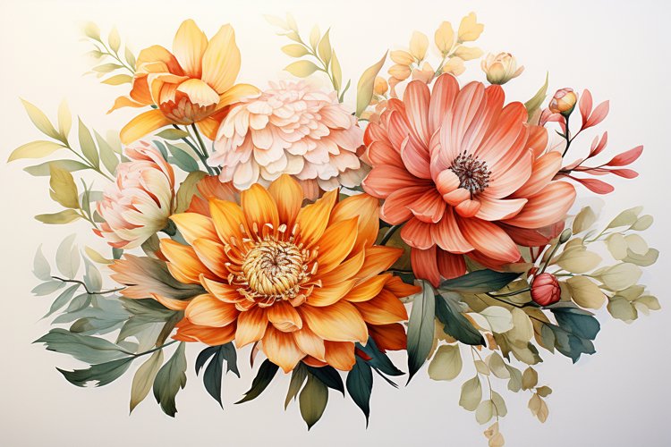 Watercolor Flowers Bouquets, illustration Background