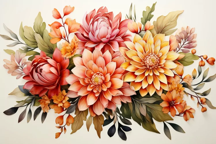 Watercolor Flowers Bouquets, illustration Background