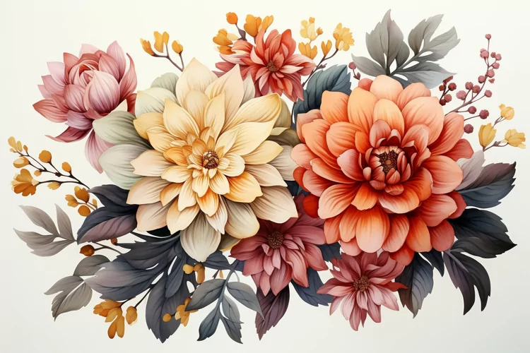 Watercolor Flowers Bouquets, illustration Background