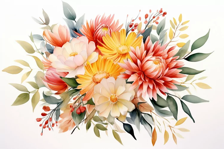 Watercolor Flowers Bouquets, illustration Background
