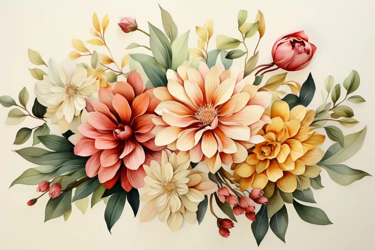 Watercolor Flowers Bouquets, illustration Background