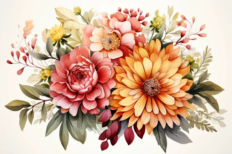 Watercolor Flowers Bouquets, illustration Background