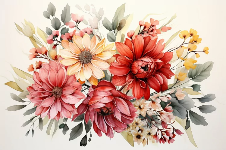 Watercolor Flowers Bouquets, illustration Background