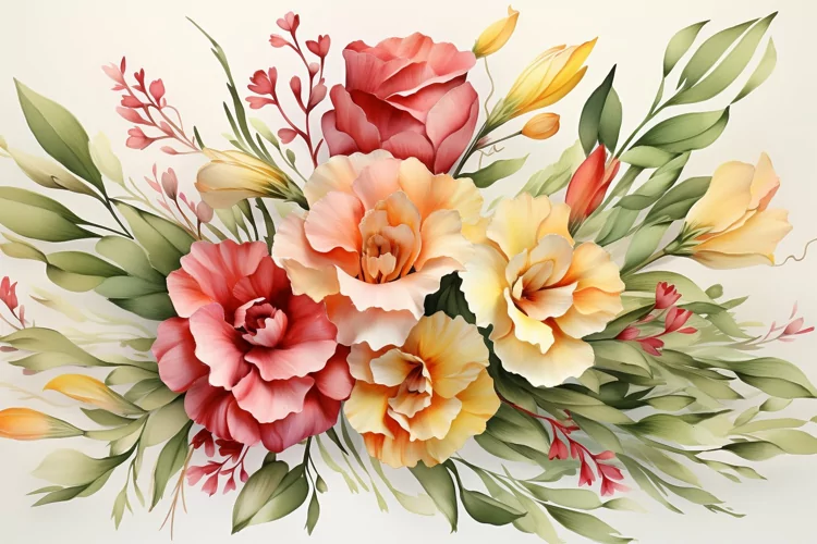 Watercolor Flowers Bouquets, illustration Background