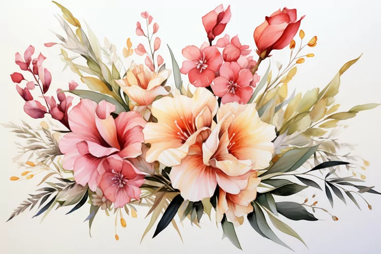 Watercolor Flowers Bouquets, illustration Background