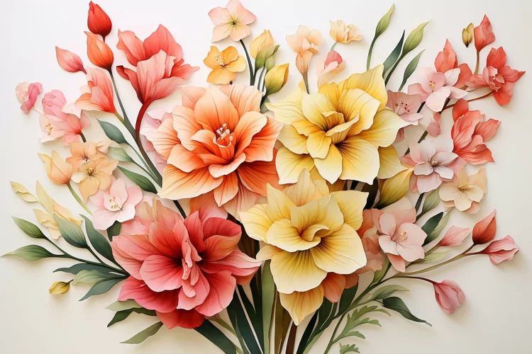 Watercolor Flowers Bouquets, illustration Background
