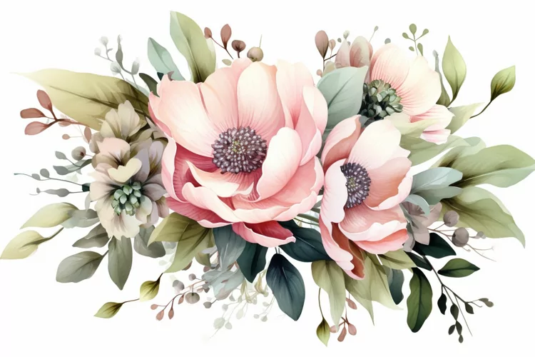 Watercolor Flowers Bouquets, illustration Background