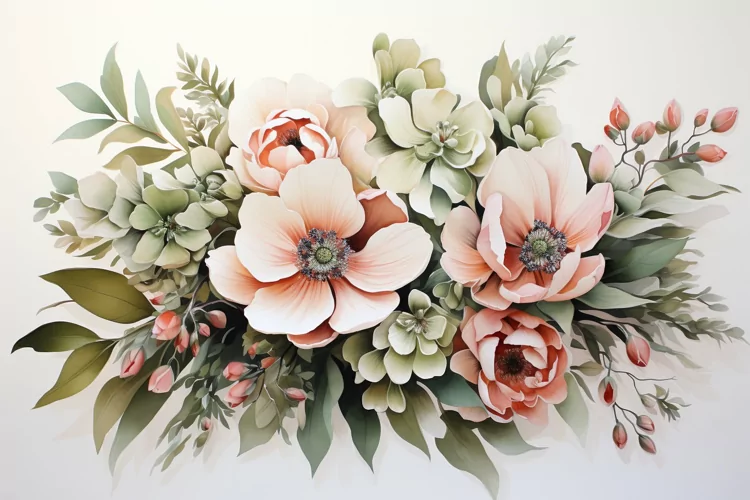 Watercolor Flowers Bouquets, illustration Background