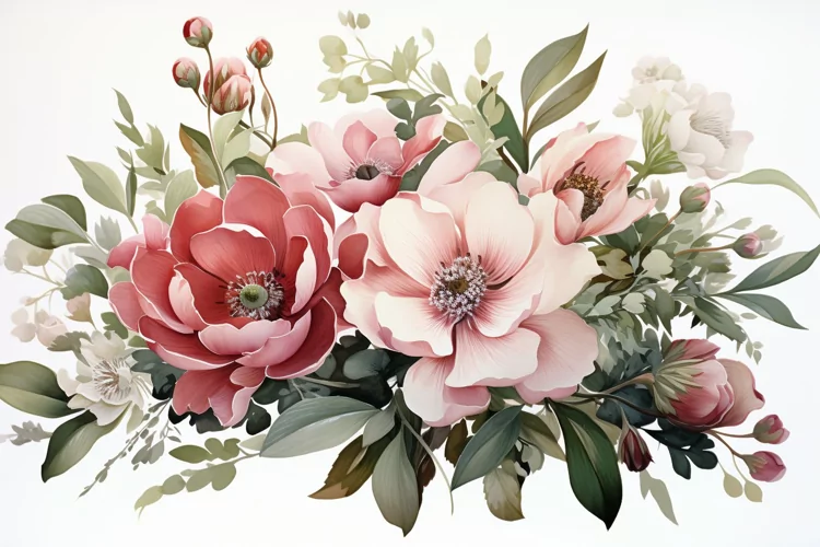Watercolor Flowers Bouquets, illustration Background